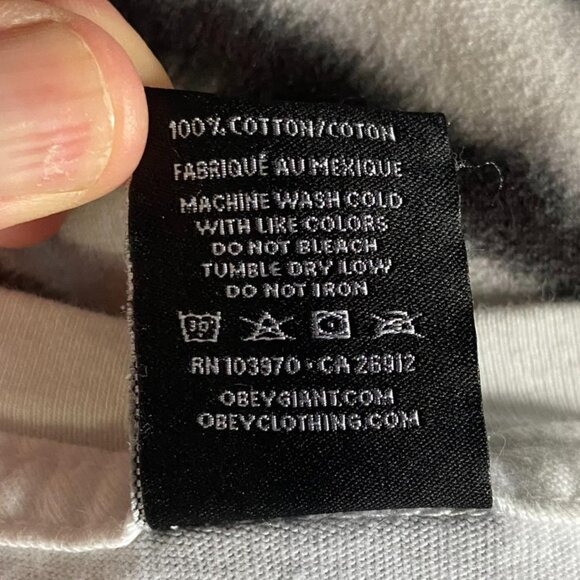 OBEY (Size S) White & Grey Striped Cropped Top - Picture 6 of 7